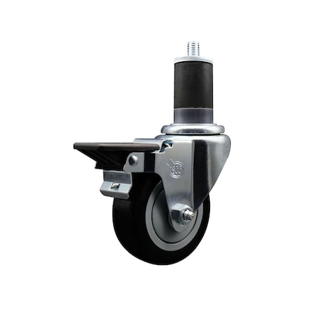 Service Caster 3.5'' Black Poly Swivel 1-5/8'' Expanding Stem Caster with Brake SCC-EX20S3514-PPUB-BLK-PLB-158